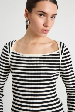 Maglia con scollo squadrato - Bianco Nero