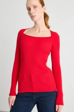 Maglia con scollo squadrato - Rosso