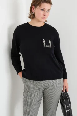 Maglia con taschino ricamato - Nero