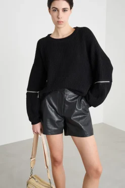 Maglia con zip apribili sulle maniche - Nero