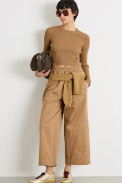Maglia crop a coste - Cammello
