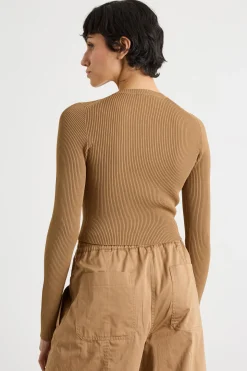 Maglia crop a coste - Cammello
