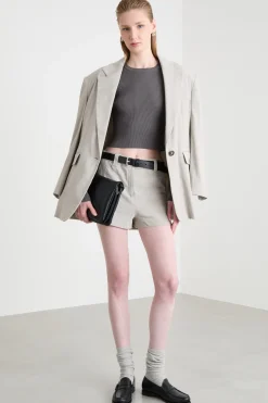 Maglia crop a coste - Grigio
