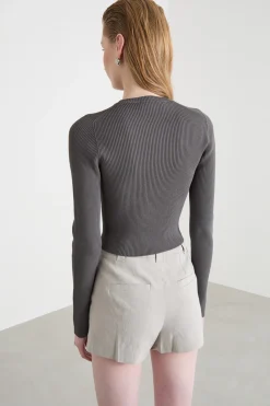 Maglia crop a coste - Grigio