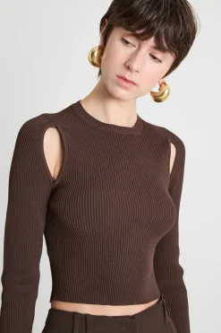 Maglia crop con cut-out - Marrone