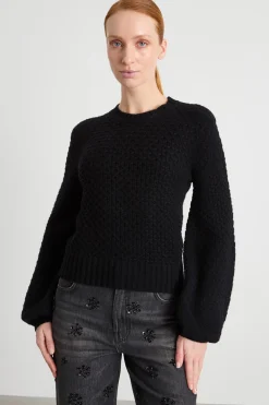 Maglia crop con maniche voluminose - Nero