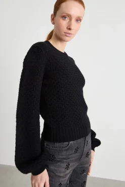 Maglia crop con maniche voluminose - Nero