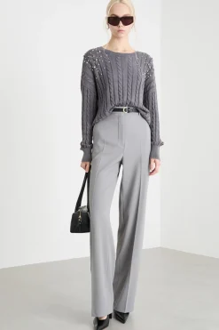 Maglia crop con strass - Grigio