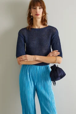 Maglia cropped a rete - Blu