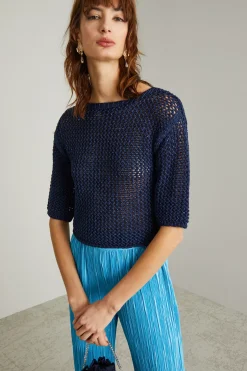 Maglia cropped a rete - Blu
