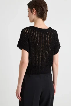 Maglia crop traforata - Nero