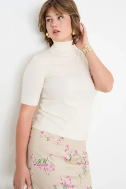 Maglia dolcevita a maniche corte - Bianco