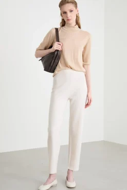 Maglia dolcevita con maniche tre quarti - Beige