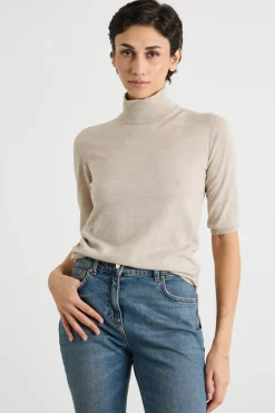 Maglia dolcevita con maniche tre quarti - Beige