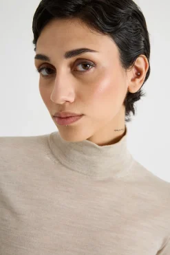 Maglia dolcevita con maniche tre quarti - Beige