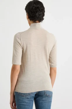 Maglia dolcevita con maniche tre quarti - Beige