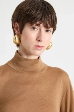 Maglia dolcevita con maniche tre quarti - Cammello