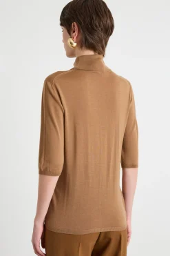 Maglia dolcevita con maniche tre quarti - Cammello