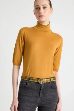 Maglia dolcevita con maniche tre quarti - Giallo