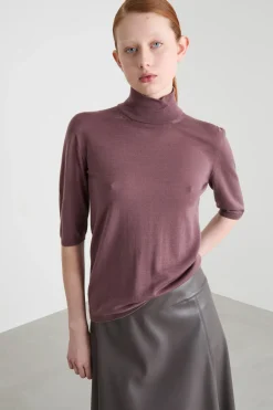 Maglia dolcevita con maniche tre quarti - Lilla Scuro
