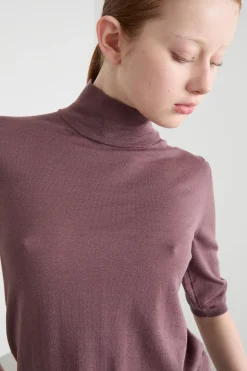 Maglia dolcevita con maniche tre quarti - Lilla Scuro
