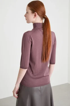 Maglia dolcevita con maniche tre quarti - Lilla Scuro