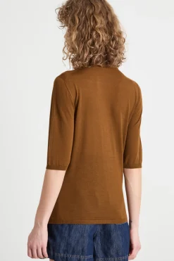 Maglia dolcevita con maniche tre quarti - Marrone