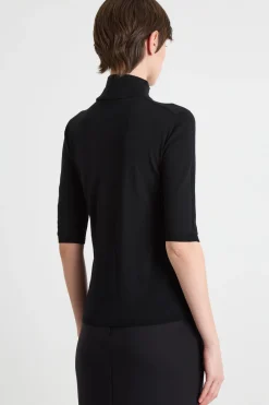 Maglia dolcevita con maniche tre quarti - Nero