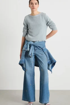 Maglia dritta con scollo a barchetta - Azzurro