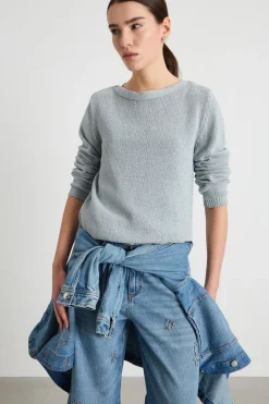 Maglia dritta con scollo a barchetta - Azzurro