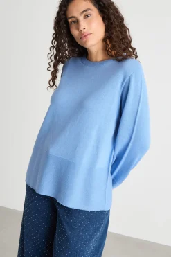 Maglia dritta con scollo tondo - Azzurro