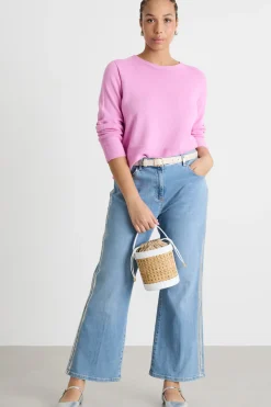 Maglia dritta con scollo tondo - Rosa