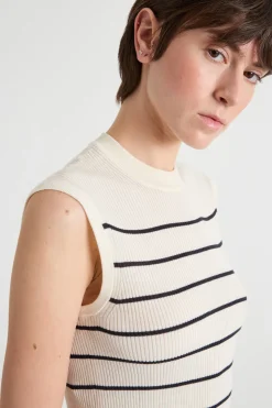 Maglia girocollo aderente senza maniche - Bianco Blu