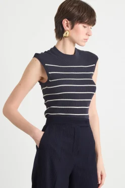 Maglia girocollo aderente senza maniche - Blu