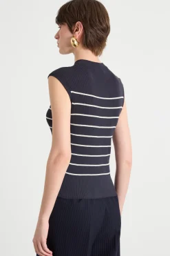 Maglia girocollo aderente senza maniche - Blu