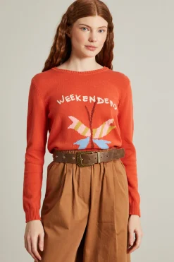 Maglia girocollo con intarsio - Arancione