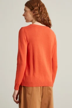 Maglia girocollo con intarsio - Arancione