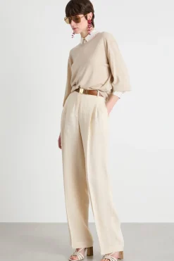 Maglia girocollo con maniche a spalla scesa - Beige