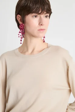 Maglia girocollo con maniche a spalla scesa - Beige