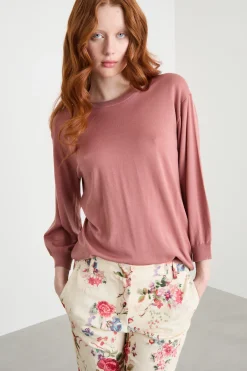 Maglia girocollo con maniche a spalla scesa - Rosa
