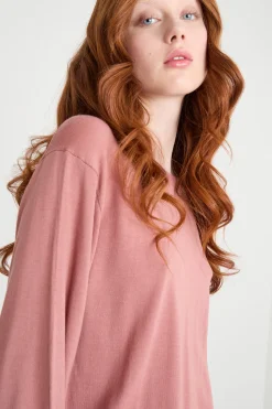 Maglia girocollo con maniche a spalla scesa - Rosa