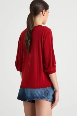 Maglia girocollo con maniche a spalla scesa - Rosso
