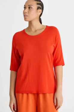 Maglia girocollo con maniche corte - Arancione