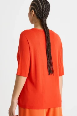 Maglia girocollo con maniche corte - Arancione