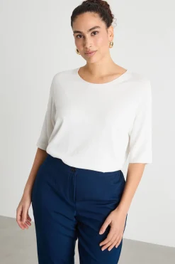 Maglia girocollo con maniche corte - Bianco