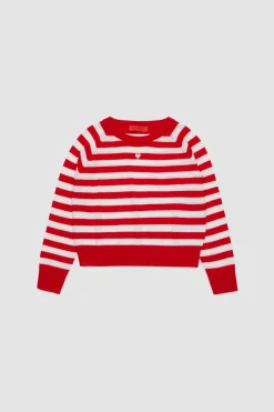 Maglia girocollo con ricamo BAMBINI - Bianco Rosso