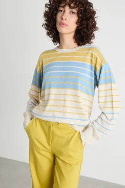 Maglia girocollo dritta - Giallo Beige Azzurro