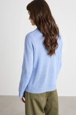 Maglia girocollo in filato rasato - Azzurro