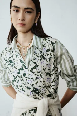 Maglia girocollo in filato rasato - Bianco