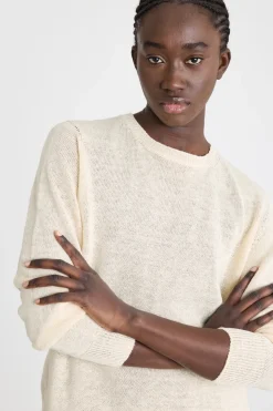Maglia girocollo in filato rasato - Bianco